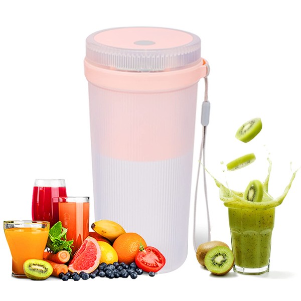 Portable Mixer Bottle, 300 ml Electric Blender Bottle, USB Rechargeable Min Mixer Smoothie, for Travel, Gym, Home, Office (Pink)