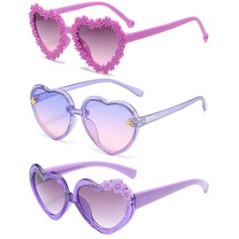 Ridering 3Pcs Toddle Kids Heart sunglasses,Girl Cute Flower Sunglasses UV400 Protection Fit For Toddler Age 2-4 Sunglasses