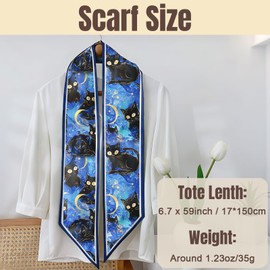 Cabreche Hair Head Scarf Neck Scarves Silk Feeling Long Satin Fashion Cute Aesthetic Decoration Handbag Women Girls 59 * 6.7''-Black Cat