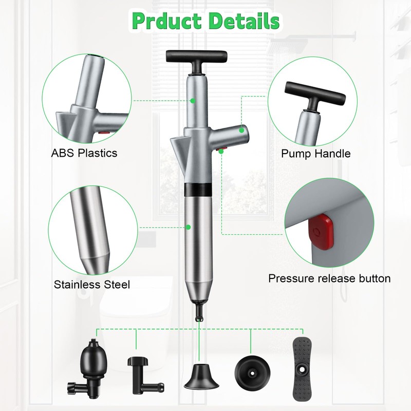jojnawa High Pressure Toilet Plunger, Toilet Snake Air Drain Blaster