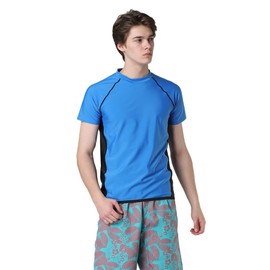 KOUKOUCOCO Men's Short Sleeve Line Type Rash Guard, blue / black