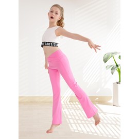 Nutyomi Girls' Leggings Cross Flare Pants with Pockets Soft Stretchy High Waisted Pants for Kids Child Yoga Dance Hot Pink 7-8 Years 7-8 Years
