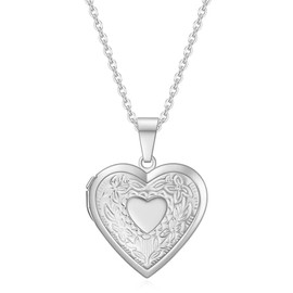 Azusa Sun Women Locket Necklace Stainless Steel Photo Lockets Statement Gift Valentines Heart Locket Necklace Jewelry - Silver3