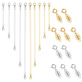 Pack of 20 Magnetic Clasp Chain Extender Set, Adjustable Extension Chain Bracelet Extension, Stainless Steel Magnetic Clasp, Extender for Bracelet, Necklace, DIY, Jewellery Making, Non-Precious Metal