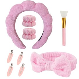 9 Piezas Set de Diadema y Pulsera de Esponja para spa,Maquillaje,Horquilla,Diadema para Lavado Facial,Cuidado de la Piel para Lavado Facial y Maquilla