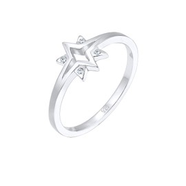 ElliWomen's 925 Sterling Silver Xilion Cut Crystal Star Ring, Size P