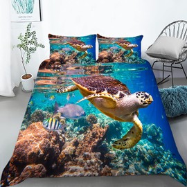 AILONEN Sea Turtle Bedding Set,Sea Turtle Duvet Cover Set Full Size,Ocean Turtle Themed Comforter Cover for Teens Boys and Girls(1 Quilt Cover 2 Pillowcases 3 Piece)