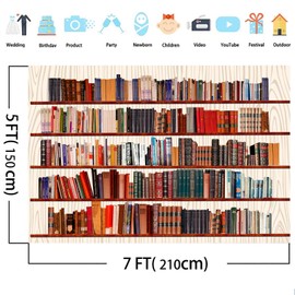 Yieldeer Bookshelf Photo Backdrop Books Library Tapestry Wall Hanging Bookcase Photography Background for Office Bedroom Living Room Decor, 8x6ft