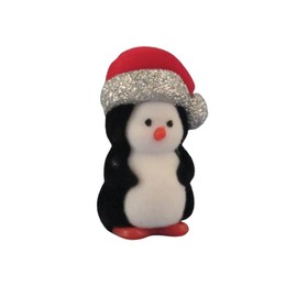 Melody Jane Dolls House Penguin in Christmas Hat Flocked Toy Shop Winter Nursery Accessory