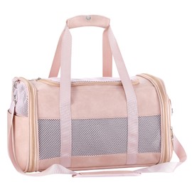 Monanller Fashion Leather Dog Carrier, Airline Approved Cat Carrier Soft Sided Pet Bag Carrier Purse for Puppy Kitten Small Animals Pink