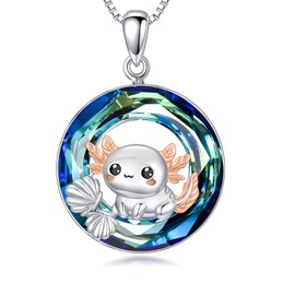 Midari Axolotl Necklace for Women 925 Sterling Silver Cute Axolotl Shell Pendant with Blue Crystal Axolotl Jewelry Gifts Birthday Christmas Summer for Women Mom Daughter Axolotl Lovers
