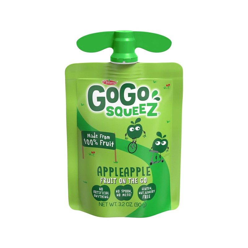 GoGo squeeZ Applesauce and Fruit Puree, Apple Apple, 3.2 oz