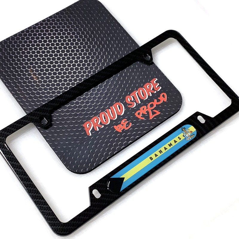 The Bahamas Flag Domed Black License Plate Frame -US Size-