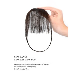 Yamel Clip in Fringe Human Hair Bangs Hair Clip on Wispy Fringe Hair Extensions with Temples Dark Brown Fine Air Bangs Human Hair Pieces for Women