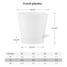 FaithLand 2-Pack 9 Inch Planter Pots for Indoor Outdoor Plants, Self Watering Flower Pots with Deep Reservoir, White …