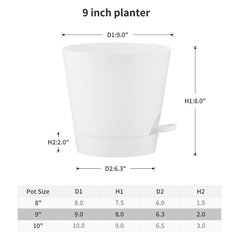 FaithLand 2-Pack 9 Inch Planter Pots for Indoor Outdoor Plants,