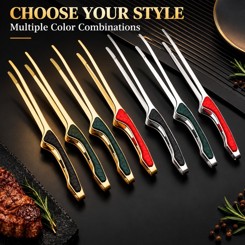 Stainless Steel Kitchen Tongs for Cooking – Anti-Slip Grip for