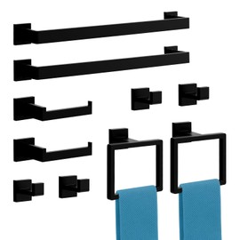 10-Pieces Matte Black Bathroom Accessories Set, 16 Inch Bath Towel Bar Set, SUS 304 Stainless Steel Bathroom Hardware Set, Towel Racks for Bathroom Wall Mounted