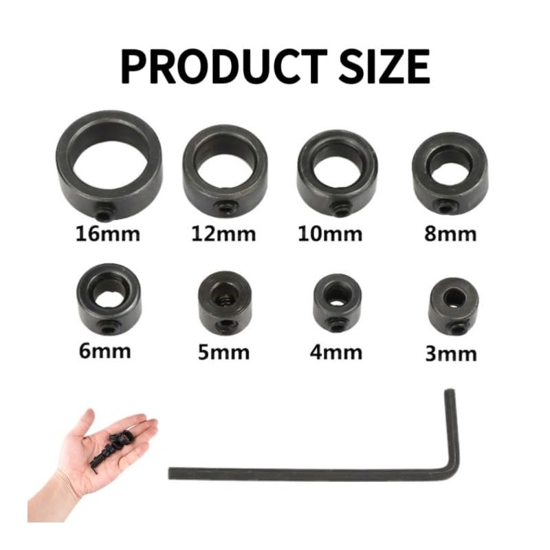 8 PCS Step Drill Bit Depth Stop Collar Ring Positioner