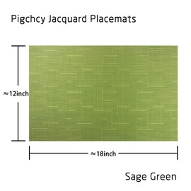 pigchcy Placemats,Washable Vinyl Woven Table Mats,Elegant Heat-Resistant Placemats for Dining Table Set of 6(18"X12",Sage Green)