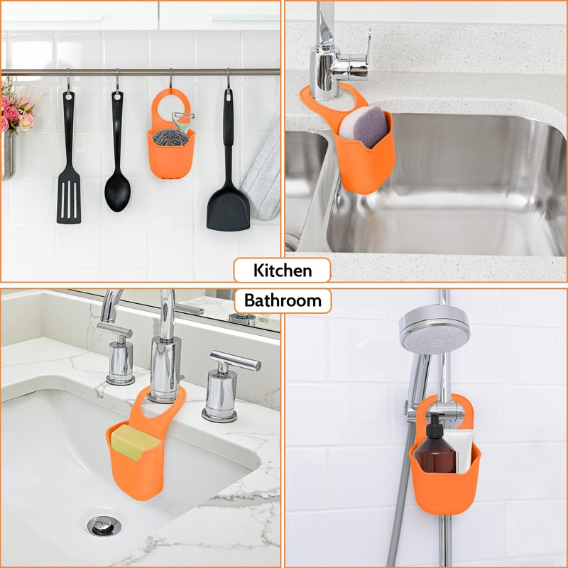 Minicoco Modern Orange Sink Sponge Holder Caddy for Kitchen and