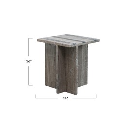 Bloomingville Marble Side Table with Stripes and Interlocking Base, Buff and Black Mélange