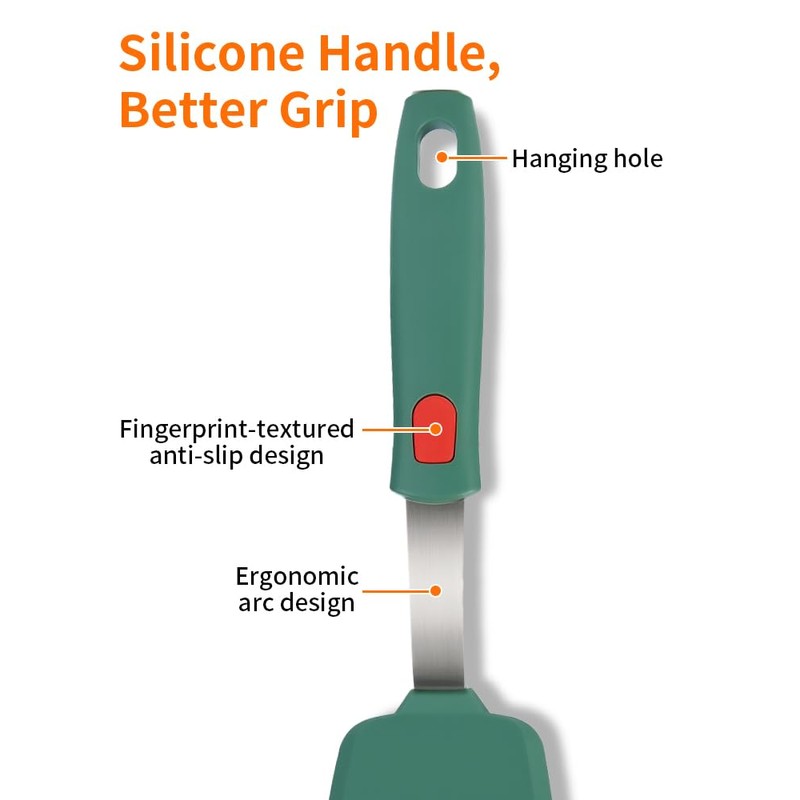 Brigii Silicone Spatula Turner Set of 3, 430 Stainless Steel