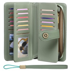 SENDEFN Genuine Leather Purses for Women, RFID Large Ladies Purse, Wallet for Women with Wrist Strap