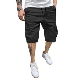 PIDOGYM Men's Classic Cargo Shorts, Waterproof Hiking Shorts Loose Fit Cargo Short with 6 Pockets Black