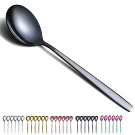 Black Dinner Spoons 6 Pieces, Kyraton 19cm Stainless Steel Titanium Plating Black Table Spoons, Dessert Spoons, Cutlery Spoons Set, Dishwasher Safe.