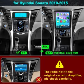 Android 13 Car Radio for Hyundai Sonata 2010-2015 with Wireless Carplay Android Auto, 9.7 Inch IPS Touch Screen Car Stereo with GPS Nav/Bluetooth/FM AM/Backup Camera/WiFi/SWC/HiFi/Mirrorlink 4G+64G