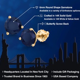 Gem Stone King 14K Yellow Gold Martini Earrings | 3 Prong Screw Back Stud Earrings For Women Men | Round 6MM | Gemstone Birthstone | Gold Earrings For Women Men