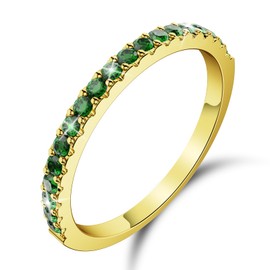 Hexasider 14K Gold Plated Ring Stack for Oura Ring Gen 4/Gen 3, Green Cubic Zirconia Simulated Diamond Oura Stackable Rings for Women