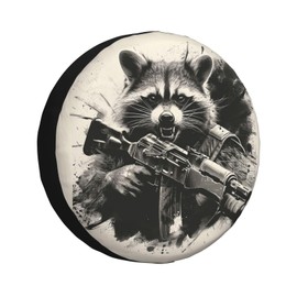 Funny Raccoon Spare Tire Cover Raccoon Holding A Gun Wheel Protector for Truck SUV Trailer Camping RV Universal Tire Covers 16 Inch