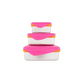 Kid Basix by New Wave Safe Snacker 3 Size Bundle Reusable Stainless Steel Lunchboxes Includes 23oz, 13oz and 7oz Reusable, Fuchsia