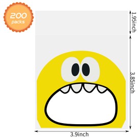 200Pcs Self Adhesive Cookie Candy Bags Big Mouth Monster Bakery Decorating Bags Treat Bag Chocolate Gift Bags for Kids Party Favor Candies and Desserts (3.94 x 3.94 In)