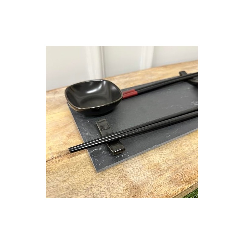 pf+a 7-Piece Sushi Serving Set, Black Soy Dishes and Chopsticks