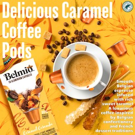 Belmio Caramel Caramba Flavour Aluminium Nespresso Original Compatible Coffee Pods - Rainforest Alliance Certified 60 Capsules (6 x 10 packs) - Harmonious Balanced Espresso with Sweet Caramel Flavour