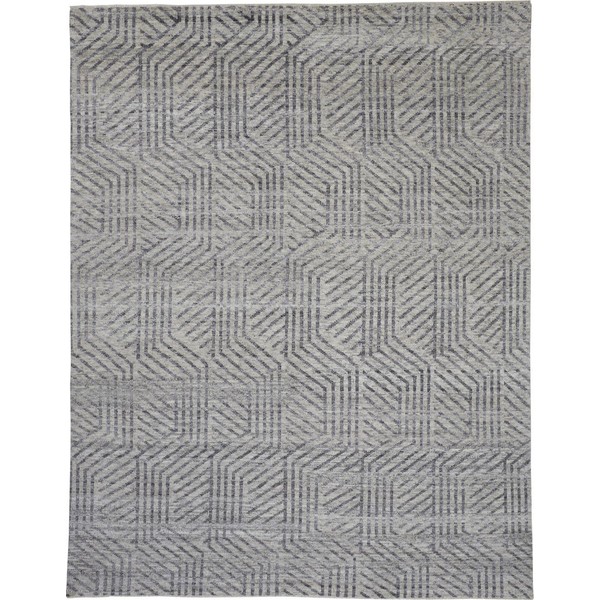 2' X 3' Tan and Gray Wool Geometric Hand Knotted