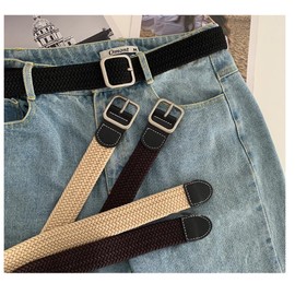 3 pcs Elastic Stretch Woven Belt with Classical Colors for Jeans Braided Belt for Jeans Casual Pants (Square Buckle)