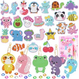 EAPHANT Diamond Art Kits for Kids, Gem Keychains and Stickers Painting Gifts for Girls Ages 4-8 8-12, Arts and Crafts Toys for Kids with 29 Designs