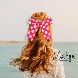 Jumbo Bow Clip with Tails Large Polka Dot Hairbow, 1 Piece (Hot Pink)