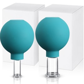 Nuanchu 2 Pieces Glass Cupping Set, Facial Cupping Cups Glass Silicone Cups Vacuum Suction for Face Skin Back Shoulder Muscle(1 Inch and 0.4 Inch Diameter,Green)
