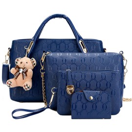 FiveloveTwo - Juego de 4 bolsos de mano con asa superior para mujer, bolsa grande + bolso + bolsa de hombro + soporte para tarjetas, Azul, Talla unica