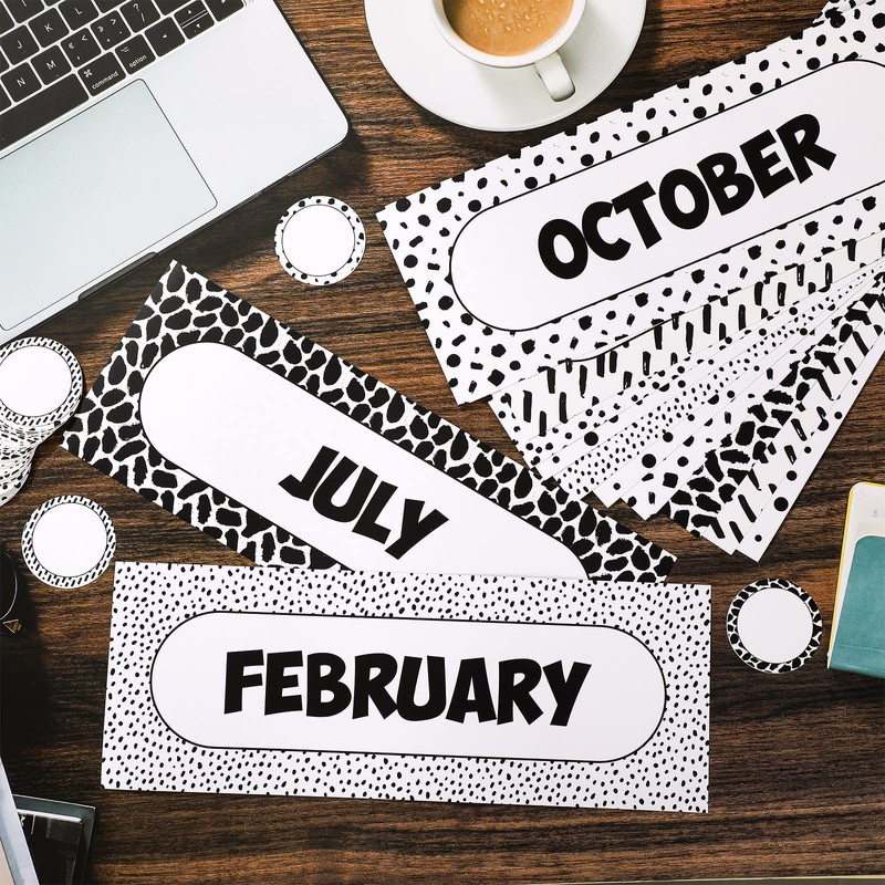 60 Pcs Monthly Headliners Painted Dots on White Months of