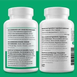 Vitamin K2 120mcg | Supplement with Premium MK-7 | Non-GMO Formula with Maximum Absorption | Made in Canada