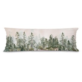 Pleonox Watercolor Woodland Forest Palm Tree 20x54 Body Pillow Cover Case, Woodland Decor, Farmhouse Rustic Green Nature Landscape Decorative Long Hug Pillow Cases for Bed Couch