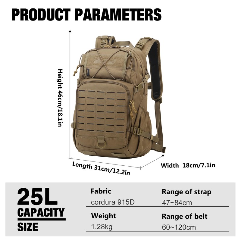 Mardingtop 25L Tactical Backpack Outdoor Hiking Backpack Multiple Compartments Travel
