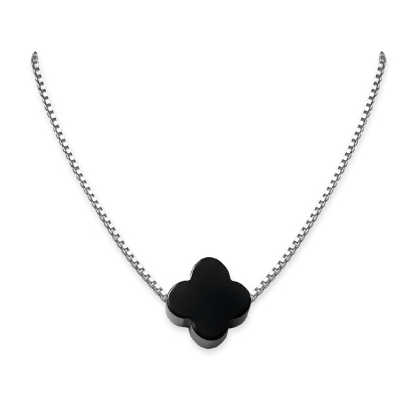 Tiny Dainty Black Onyx Four Leaf Clover Bead Necklace on
