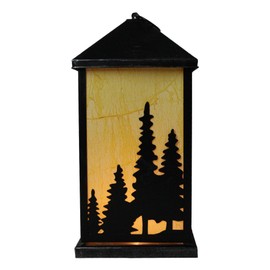 Ebros Gift Rustic Country Western Scenic Pine Trees Forest Mountains Silhouette House Shaped Electric Metal Lantern Nightstand Lamp Light Or Wall Shadow Caster Lighting Accent (Elk Moose)